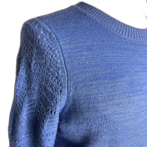 Christian Siriano Sweater Women's L Blue Pointelle Knit Pullover Split Hem 2/$25 - Picture 1 of 11